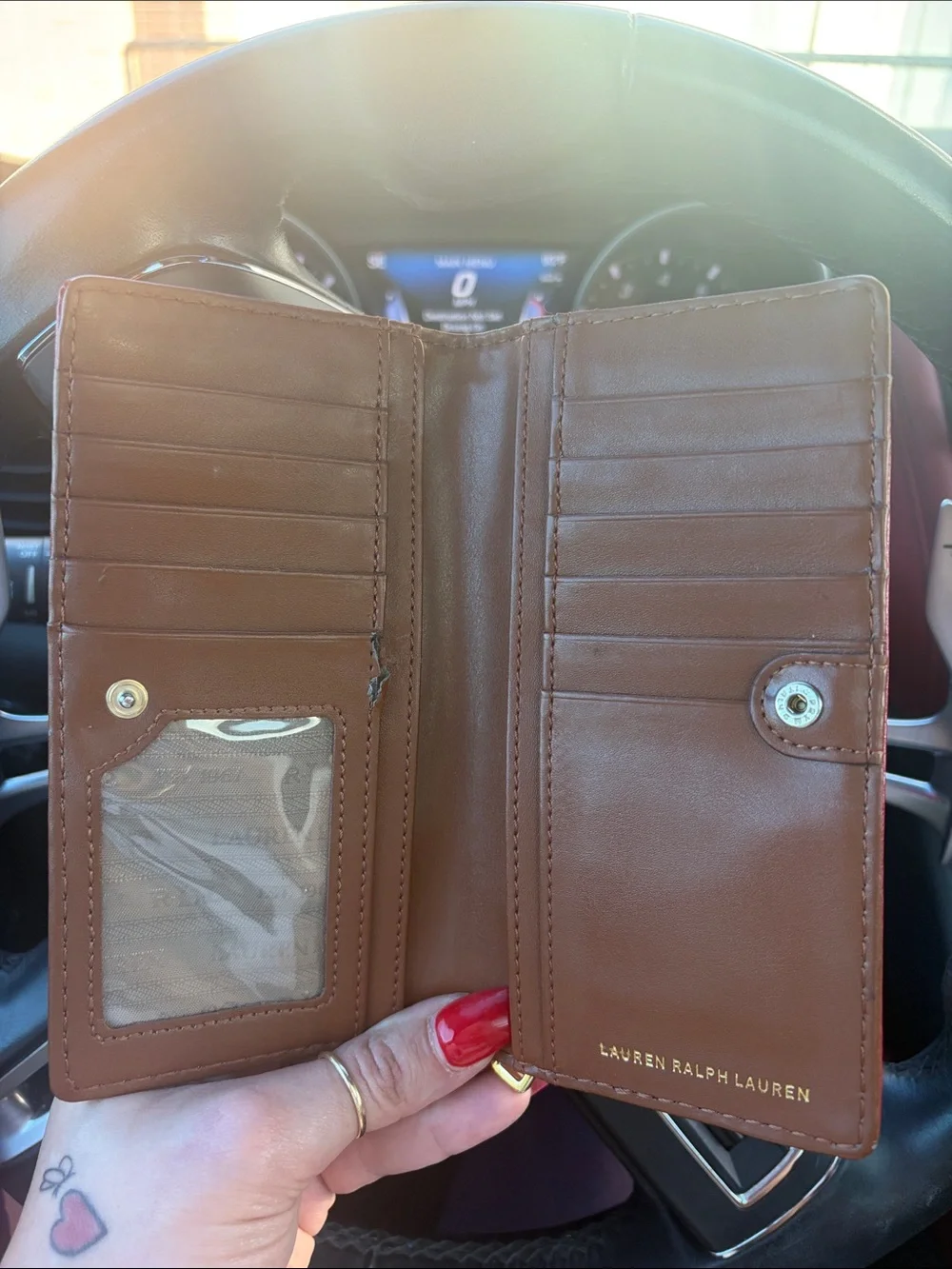 RAULPH LAUREN Red Leather Card Holder wallet with magnetic snap
